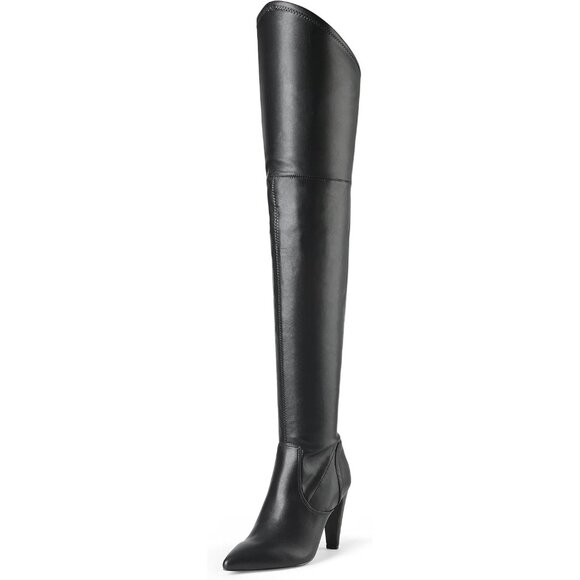 Women's Black/Pu Faux Leather Thigh High Over The Knee Long Pointed Toe Boots - Picture 1 of 7